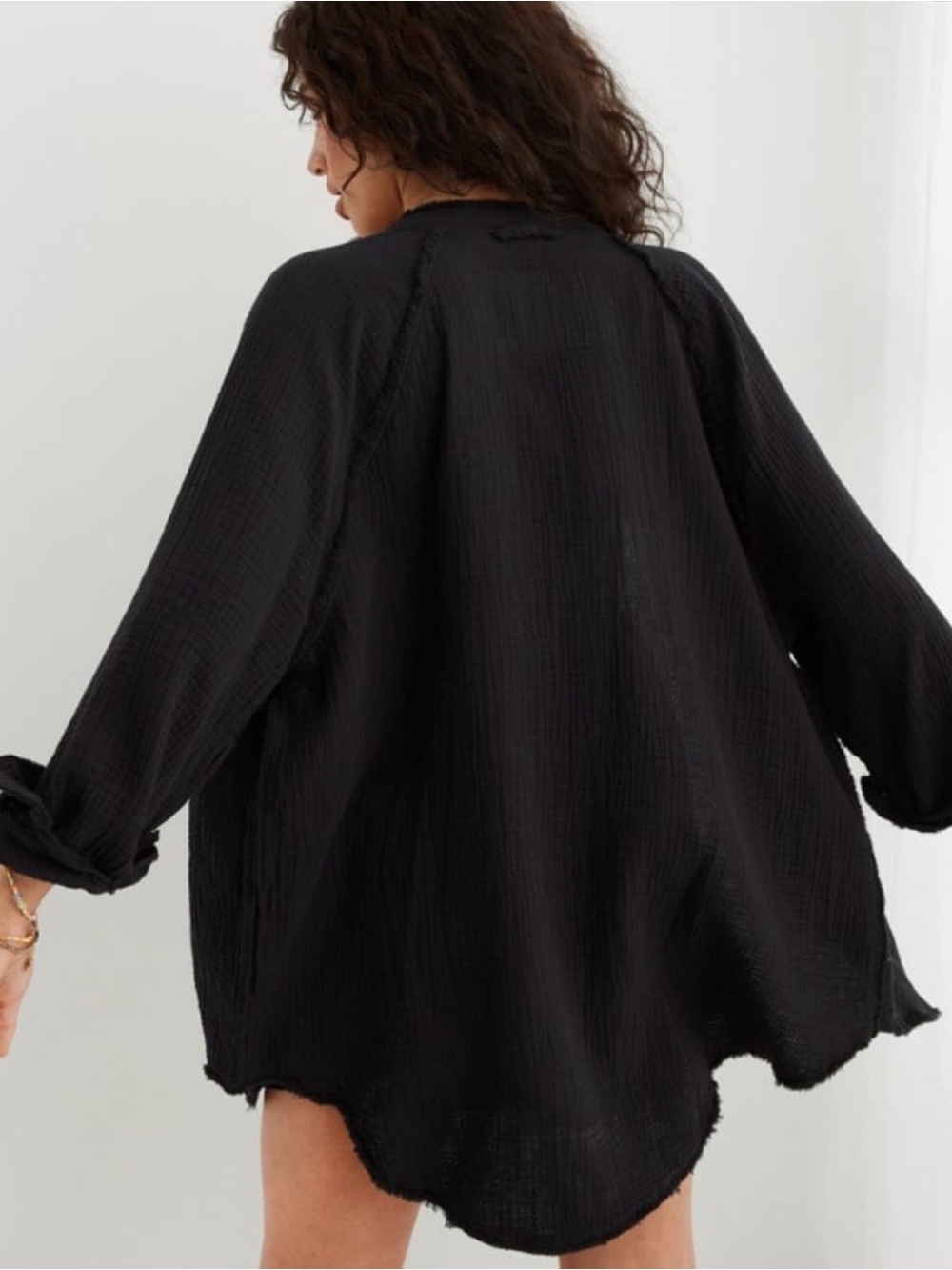 aerie Black Button-Front Gauze Shirt - Picture 3 of 6
